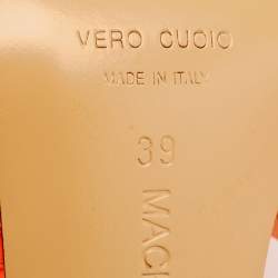 Pre Owned Mach & Mach Neon Orange Patent Leather Crystal Bow Camille Sandals Size 39