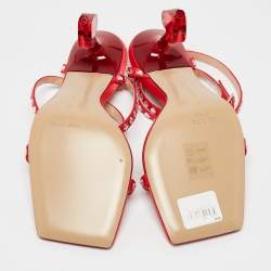 Pre Owned Mach & Mach Red Satin Crystal Embellished Ankle Strap Sandals Size 37