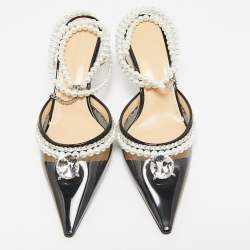 Mach & Mach Black PVC Diamond of Elizabeth Imitation Pearl Pumps Size 39
