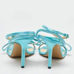 Pre Owned Mach & Mach Blue Satin and PVC French Bow Sandals Size 37.5