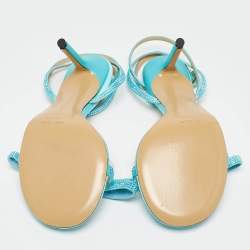 Pre Owned Mach & Mach Blue Satin and PVC French Bow Sandals Size 37.5