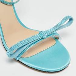 Pre Owned Mach & Mach Blue Satin and PVC French Bow Sandals Size 37.5