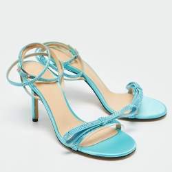 Pre Owned Mach & Mach Blue Satin and PVC French Bow Sandals Size 37.5