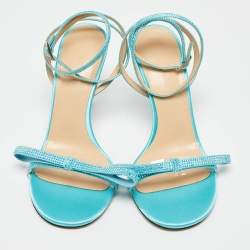 Pre Owned Mach & Mach Blue Satin and PVC French Bow Sandals Size 37.5