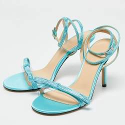 Pre Owned Mach & Mach Blue Satin and PVC French Bow Sandals Size 37.5