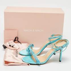 Pre Owned Mach & Mach Blue Satin and PVC French Bow Sandals Size 37.5