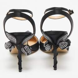 مملوكة مسبقًا Mach & Mach Black Satin Wonder Tulip Pointed Toe Ankle Strap Sandals Size 38