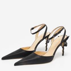 مملوكة مسبقًا Mach & Mach Black Satin Wonder Tulip Pointed Toe Ankle Strap Sandals Size 38