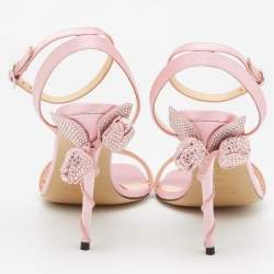 Pre Owned Mach & Mach Pink Satin Wonder Tulip Ankle Strap Sandals Size 39