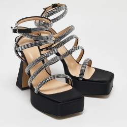 Mach & Mach Black Satin Sydney Platform Sandals Size 40