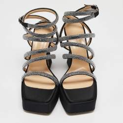 Mach & Mach Black Satin Sydney Platform Sandals Size 40