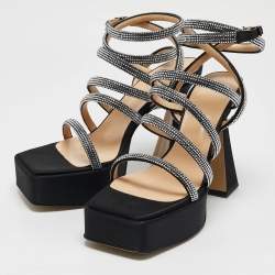Mach & Mach Black Satin Sydney Platform Sandals Size 40