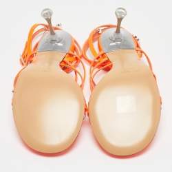 Mach & Mach Neon Orange Patent Leather Crystal Bow Camille Sandals Size 38