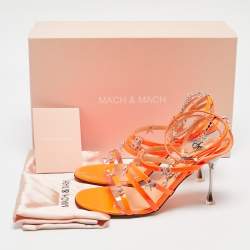 Mach & Mach Neon Orange Patent Leather Crystal Bow Camille Sandals Size 38