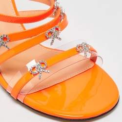 Mach & Mach Neon Orange Patent Leather Crystal Bow Camille Sandals Size 38