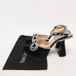 Mach & Mach Black Satin Double Bow Crystal Embellished Platform Pumps Size 39