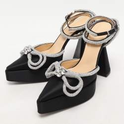 Mach & Mach Black Satin Double Bow Crystal Embellished Platform Pumps Size 39