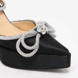 Mach & Mach Black Satin Double Bow Crystal Embellished Platform Pumps Size 39