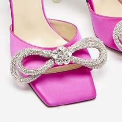 Pre Owned Mach & Mach Pink Satin Double Bow Slide Sandals Size 38.5