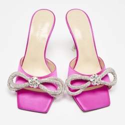 Pre Owned Mach & Mach Pink Satin Double Bow Slide Sandals Size 38.5