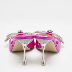 Pre Owned Mach & Mach Pink Satin Double Bow Slide Sandals Size 38.5