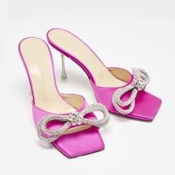 Pre Owned Mach & Mach Pink Satin Double Bow Slide Sandals Size 38.5