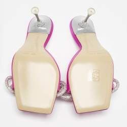 Pre Owned Mach & Mach Pink Satin Double Bow Slide Sandals Size 38.5