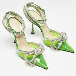 Mach & Mach Green PVC Crystal Embellished Double Bow Pumps Size 39