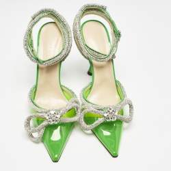 Mach & Mach Green PVC Crystal Embellished Double Bow Pumps Size 39
