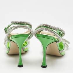 Mach & Mach Green PVC Crystal Embellished Double Bow Pumps Size 39