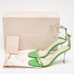 Mach & Mach Green Patent Leather and PVC Floating Crystal Bow Sandals Size 38.5