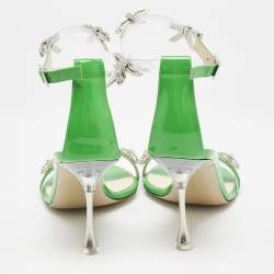 Mach & Mach Green Patent Leather and PVC Floating Crystal Bow Sandals Size 38.5