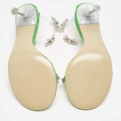 Mach & Mach Green Patent Leather and PVC Floating Crystal Bow Sandals Size 38.5