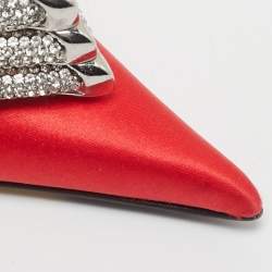 Pre Owned Mach & Mach Red Satin Triple Heart Slingback Pumps Size 37.5