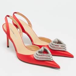 Pre Owned Mach & Mach Red Satin Triple Heart Slingback Pumps Size 37.5