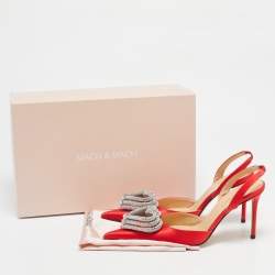 Pre Owned Mach & Mach Red Satin Triple Heart Slingback Pumps Size 37.5
