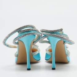 Mach & Mach Blue Satin Crystal Flower Pumps Size 39.5