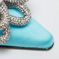 Mach & Mach Blue Satin Crystal Flower Pumps Size 39.5