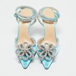 Mach & Mach Blue Satin Crystal Flower Pumps Size 39.5