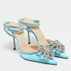 Mach & Mach Blue Satin Crystal Flower Pumps Size 39.5