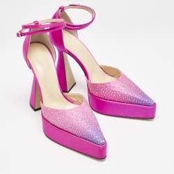 Mach & Mach Pink Satin Galaxy Crystalized Platform Pumps Size 39