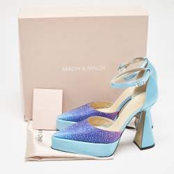 Mach & Mach Blue Satin Galaxy Crystalized Platform Pumps Size 38.5