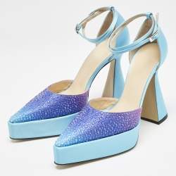 Mach & Mach Blue Satin Galaxy Crystalized Platform Pumps Size 38.5