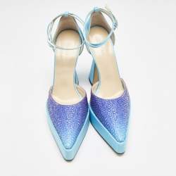 Mach & Mach Blue Satin Galaxy Crystalized Platform Pumps Size 38.5
