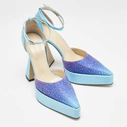 Mach & Mach Blue Satin Galaxy Crystalized Platform Pumps Size 38.5