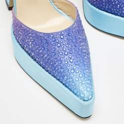 Mach & Mach Blue Satin Galaxy Crystalized Platform Pumps Size 38.5