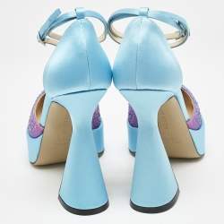 Mach & Mach Blue Satin Galaxy Crystalized Platform Pumps Size 38.5