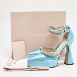 Mach & Mach Blue Satin Crystal Embellished Kimberly Platform Pumps Size 39