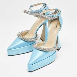 Mach & Mach Blue Satin Crystal Embellished Kimberly Platform Pumps Size 39