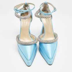 Mach & Mach Blue Satin Crystal Embellished Kimberly Platform Pumps Size 39